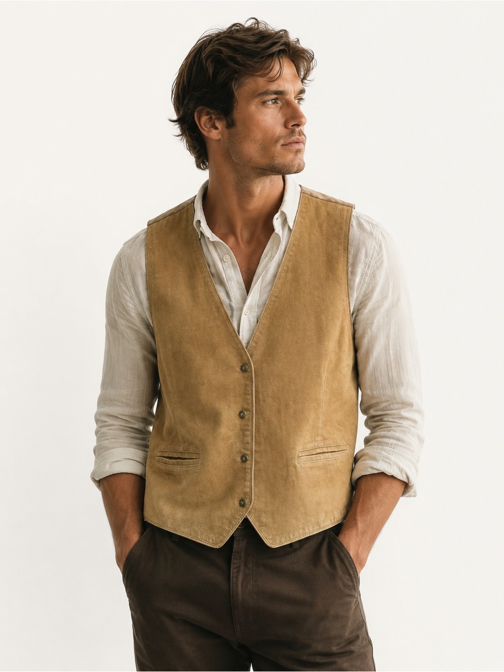 Marsh Landing II Suede Leather Vest Brown 3X Western